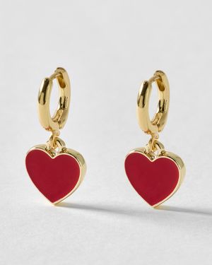 Oliver Bonas Cove Heart Drop Huggie Earrings - Pink