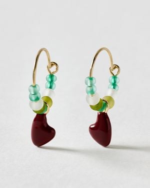 Oliver Bonas Iris Enamel Charm Wire Hoop Earrings - Red