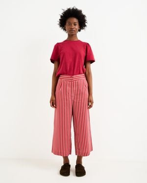 Oliver Bonas Red & Cream Striped Cropped Wide Leg Trousers, Size 10