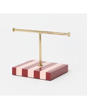 Oliver Bonas Pink & Burgundy Stripe Small Jewellery Stand - White