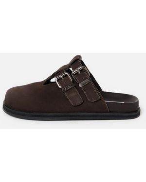 Oliver Bonas Asra Neptune Dark Leather Clogs - Brown