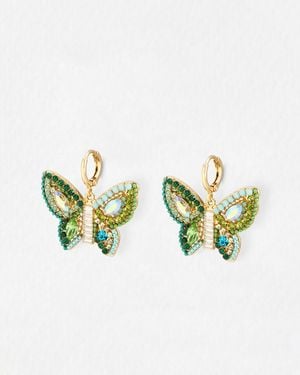 Oliver Bonas Brook Butterfly Stone & Beaded Hoop Earrings - Multicolour