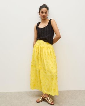 Oliver Bonas 3d Floral Textured Midi Skirt, Size 6 - Yellow