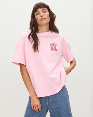 Oliver Bonas & Red Cactus Embroidered Cotton T-shirt, Size 14 - Pink