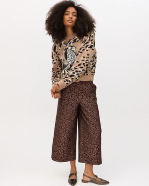 Oliver Bonas Animal Print Jacquard Cropped Wide Leg Trousers, Size 6 - Brown