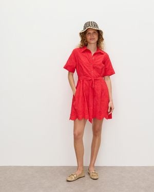 Oliver Bonas Floral Broderie Textured Cotton Mini Shirt Dress, Size 6