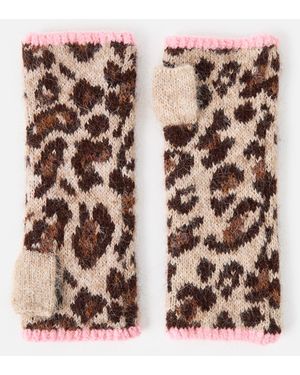 Oliver Bonas Brown Leopard Print & Knitted Wrist Warmers - Pink