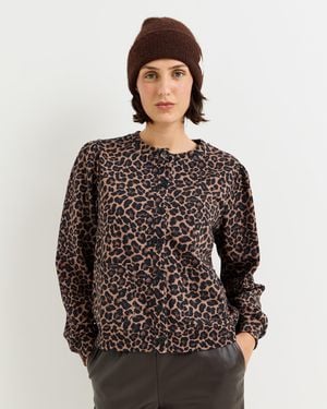 Oliver Bonas Brown Leopard Print Button Up Sweatshirt, Size 6 - Natural