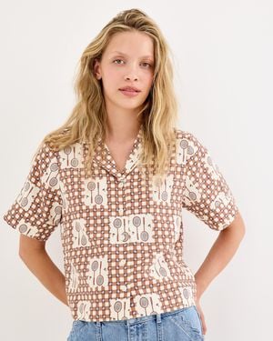 Oliver Bonas Gingham Badminton Print Short Sleeve Shirt, Size 10 - Brown