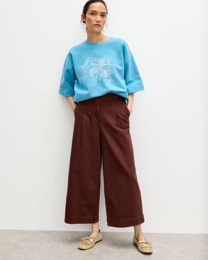 Oliver Bonas Chocolate Cotton Cropped Wide Leg Trousers, Size 14 - Brown