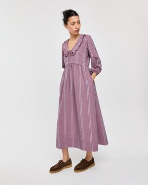 Oliver Bonas Burgundy Gingham Scalloped Collar Midi Dress, Size 6 - Purple