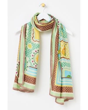Oliver Bonas & Brown Fruit Badge Print Lightweight Scarf - White