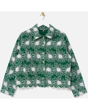 Oliver Bonas Daisy Embroidered Collared Jacket, Size 18 - Green