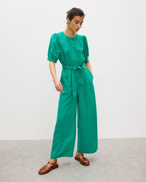Oliver Bonas Puff Sleeve Tie Waist Wide Leg Jumpsuit, Size 6 - Green