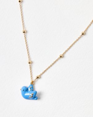 Oliver Bonas Winslow Enamel Bird Pendant Chain Necklace - Blue
