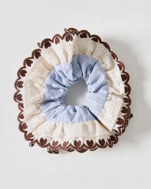 Oliver Bonas Goldie & Brown Patterned Frill Cotton Scrunchie - Blue