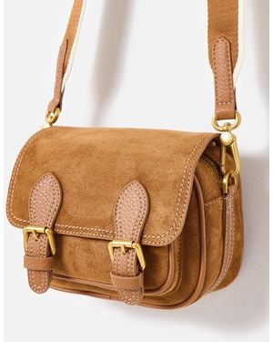 Oliver Bonas Freya Camel Double Buckle Faux Suede Crossbody Bag - Brown