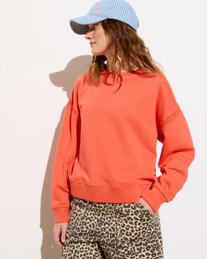 Oliver Bonas Crochet Detail Drop Shoulder Sweatshirt, Size 6 - Orange