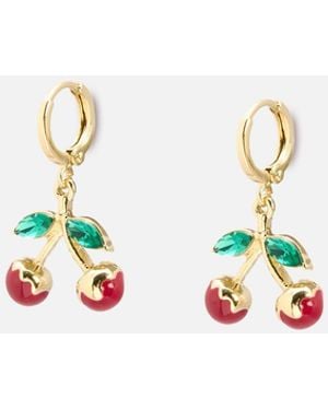 Oliver Bonas Red Cherry Charm Drop Huggie Earrings - White