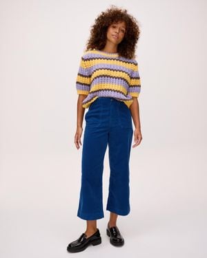 Oliver Bonas Corduroy Cropped Wide Leg Trousers, Size 6 - Blue