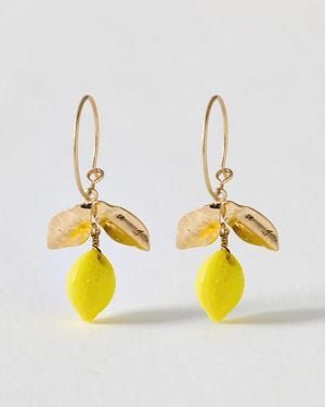 Oliver Bonas Lumi Lemon Charm Drop Wire Hoop Earrings - Metallic