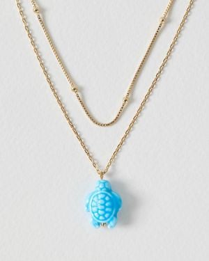 Oliver Bonas Tina Turtle Charm Double Row Necklace - Blue