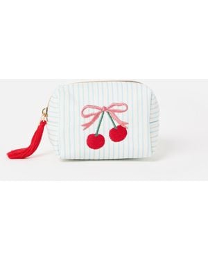 Oliver Bonas Cherry Bow Striped Makeup Bag - White
