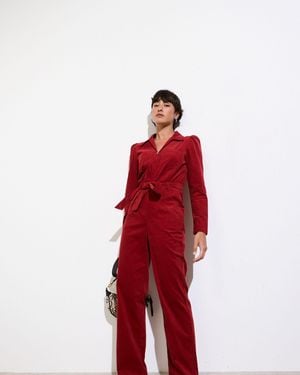 Oliver Bonas Rust Red Corduroy Long Sleeve Jumpsuit, Size 6