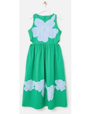 Oliver Bonas & Blue Floral Cut-out Sleeveless Midi Dress, Size 8 - Green