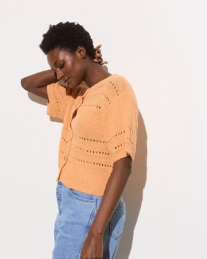 Oliver Bonas Pointelle Short Sleeve Cardigan - Blue