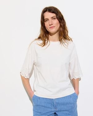Oliver Bonas Broderie Sleeve T-shirt - White