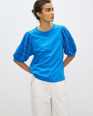 Oliver Bonas Woven Puff Sleeve T-shirt, Size 6 - Blue