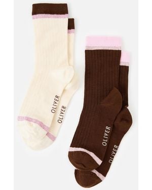 Oliver Bonas Chocolate & Pink Ankle Socks Pack Of Two - Natural