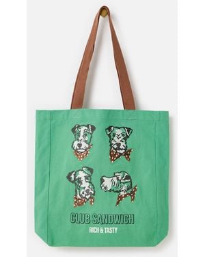 Oliver Bonas & Brown Walter The Dog Fabric Tote Shopper Bag - Green