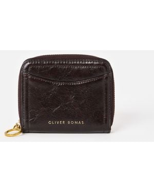 Oliver Bonas Lola Crackle Zip Around Purse - Black