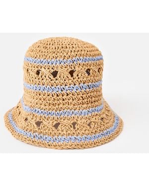 Oliver Bonas Brown & Striped Packable Bucket Hat - Natural