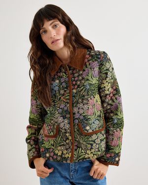 Oliver Bonas Green Tapestry Floral Corduroy Collar Jacket, Size 10 - Brown