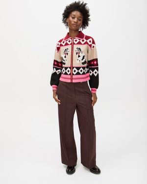 Oliver Bonas Chocolate Wool Blend Wide Leg Trousers, Size 6 - Red