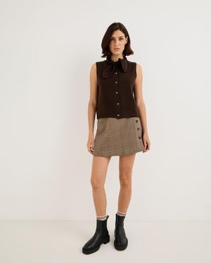 Oliver Bonas Checked Button Side Mini Skirt, Size 12 - Natural