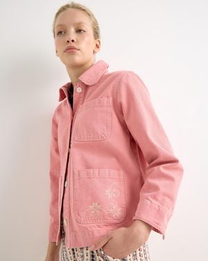 Oliver Bonas Strawberry Cross Stitch Denim Jacket, Size 10 - Pink