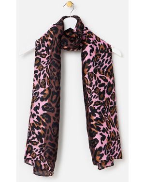 Oliver Bonas Brown & Striped Animal Print Lightweight Scarf - Red