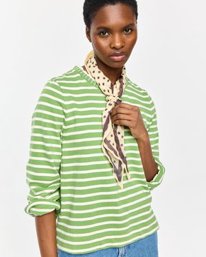 Oliver Bonas & White Striped Heart Embroidered Long Sleeve Top, Size 6 - Green
