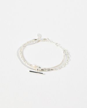 Oliver Bonas Rosalind Freshwater Pearl & Bar Layered Chain Bracelet - White