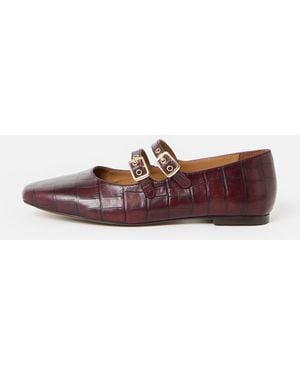 Oliver Bonas Double Buckle Croc-effect Leather Mary Janes, Size 3 - Brown
