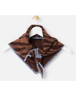 Oliver Bonas Tiger Print Fluffy Knitted Triangle Scarf - Brown