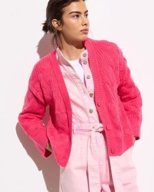 Oliver Bonas Hot Plait Stitch V-neck Knitted Cardigan, Size 6 - Pink