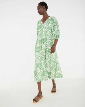 Oliver Bonas & Cream Sun Print V-neck Tiered Midi Dress, Size 10 - Green