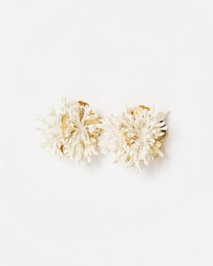 Oliver Bonas Delphina White Stem Large Gold Tone Flower Statement Earrings