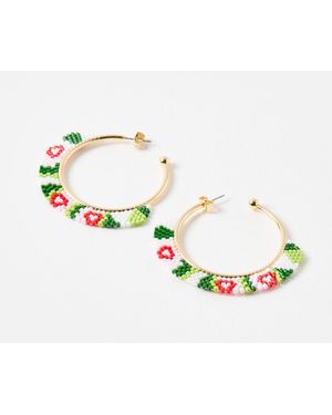Oliver Bonas Priscilla Beaded Flower Gold Hoop Earrings - Metallic