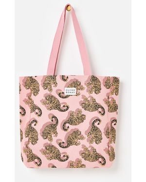 Oliver Bonas Snow Leopard Cotton Tote Shopper Bag - Pink